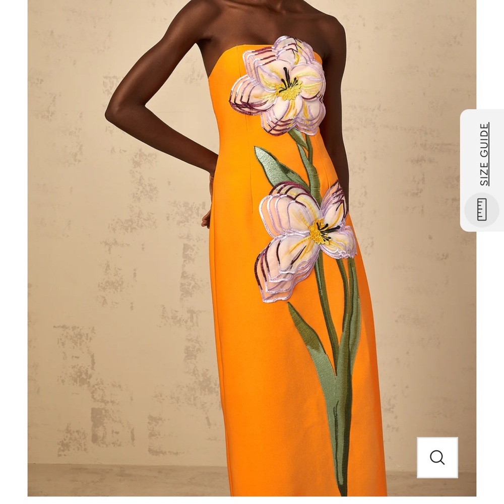 Irène Sequin Embroidered Off-Shoulder Midi Dress in Orange